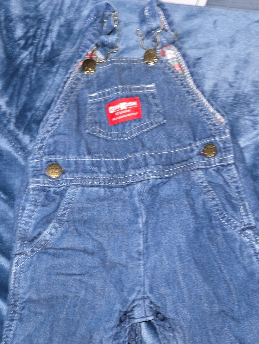 VINTAGE OshKosh B'gosh Blue Denim Overalls with Plaid Lining